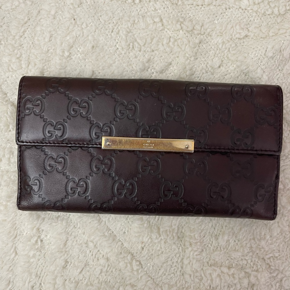 Authentic Gucci Guccissima Brown Leather Long Wallet